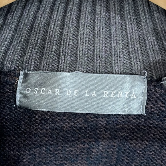 Oscar De La Renta Cardigan Sweater Full Zip Elbow Patches Pockets size XL - Picture 13 of 14